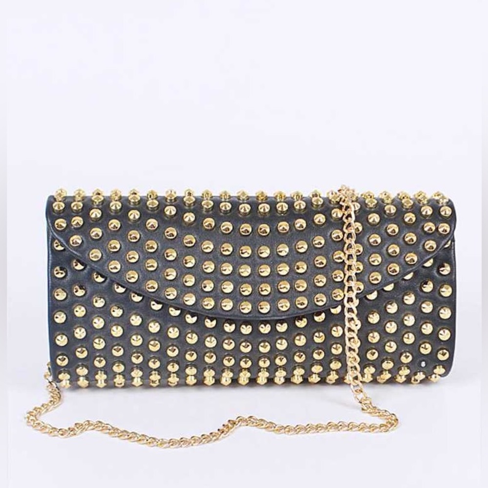 Embellished Gold Studded Vegan Leather Handbag